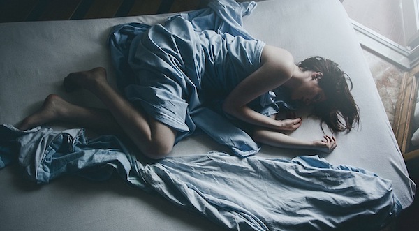 sleep in blue sheet